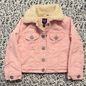 GAP Kids Light Pink Corduroy Jacket with Cream Sherpa Collar